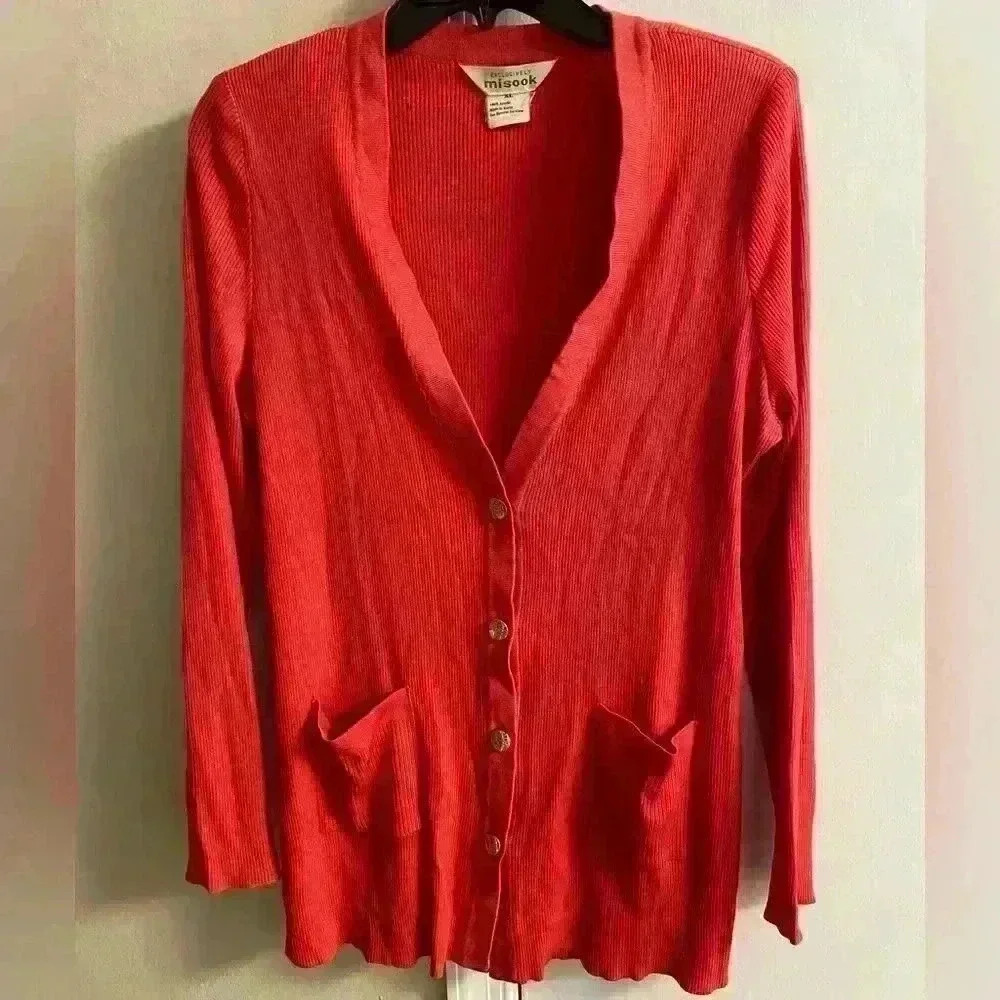 Exclusively misook women’s knit button up sweater cardigan, XL